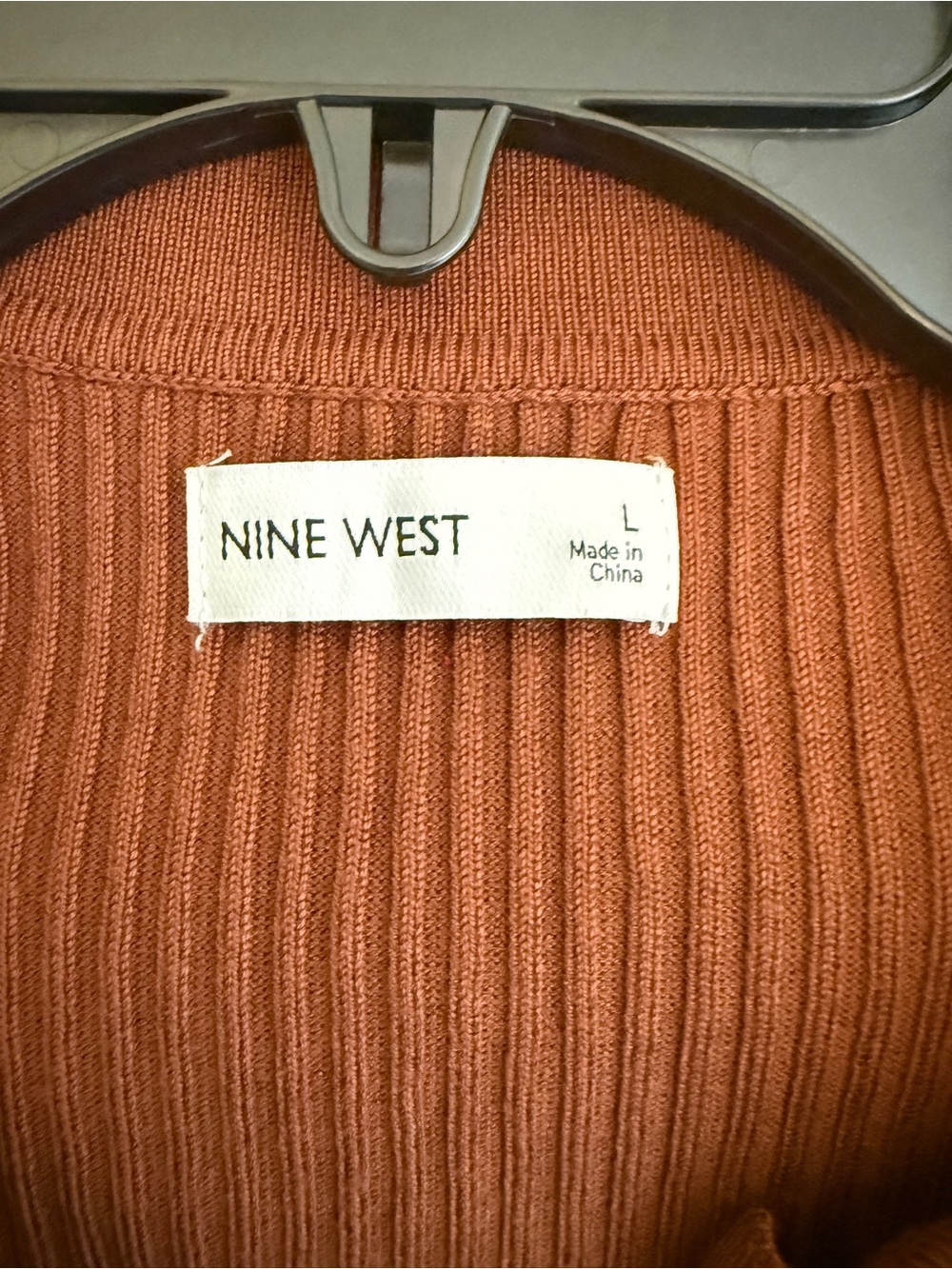Nine West Rust/brown Ribbed Button-Front Collared Top - Picture 2 of 8